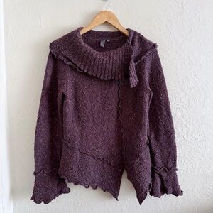 Vintage Purple Boucle Sweater With Ruffles Size M